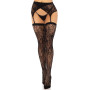 Комплект Leg Avenue Lace thigh highs & garterbelt, One Size, чорний, панчохи та пояс з пажами