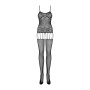 Бодістокінг Obsessive Bodystocking F235 S/M/L, тонкі підв’язки, ніжний декор, сіточка