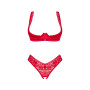 Комплект білизни Obsessive Lacelove cupless 2-pcs set M/L Red, відкритий доступ, відкриті груди
