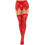 Комплект Leg Avenue Lace thigh highs & garterbelt, One Size, червоний, панчохи та пояс з пажами