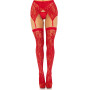 Комплект Leg Avenue Lace thigh highs & garterbelt, One Size, червоний, панчохи та пояс з пажами