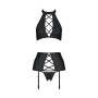 Комплект із екошкіри Passion NANCY SET 6XL/7XL black, імітація шнурівки, топ, пояс для панчіх