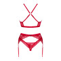 Комплект білизни Obsessive Lacelove cupless 3pcs set XS/S Red, бюстгальтер, стрінги, пояс для панчіх