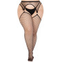 Панчохи Leg Avenue Stokings with O-ring Attached Garter Belt, 1X/2X, чорні, у сітку, імітація пояса