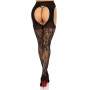 Стрип-колготки Leg Avenue Eyelet lace suspender hose, One Size, чорні, ажурні, з відкритим доступом