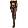 Стрип-колготки Leg Avenue Eyelet lace suspender hose, One Size, чорні, ажурні, з відкритим доступом