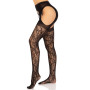 Стрип-колготки Leg Avenue Eyelet lace suspender hose, One Size, чорні, ажурні, з відкритим доступом