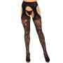 Стрип-колготки Leg Avenue Eyelet lace suspender hose, One Size, чорні, ажурні, з відкритим доступом