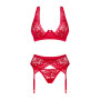 Комплект білизни Obsessive Lacelove cupless 3-pcs set XL/2XL Red, бюстгальтер, стрінги, пояс для панчіх