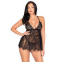 Сорочка бебі-дол Leg Avenue Floral lace babydoll & string Black L, стрінги