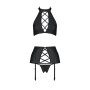 Комплект з еко-шкіри імітація шнурівки Passion NANCY SET XXL/XXXL black топ трусики пояс для панчіх