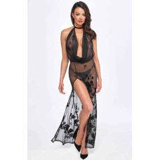 Сукня Noir Handmade F312 Divinity, M, black, прозора, до підлоги, відкрита спина, розріз збоку