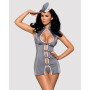 Еротичний костюм стюардеси Obsessive Stewardess 3 pcs grey S/M, сірий, сукня, стрінги, пілотка