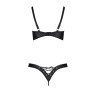 Комплект Passion CELINE BIKINI 2XL/3XL black відкритий бра з стрічками стрінги з шнурівкою, екошкіра