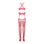 Бодістокінг Obsessive Bodystocking G313 S/M/L red, шнурівка, геометричний декор