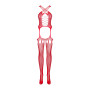 Бодістокінг Obsessive Bodystocking G313 S/M/L red, шнурівка, геометричний декор