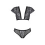 Комплект Passion LEAFA BIKINI black, XXL/XXXL, бюстгальтер-топ з рукавчиками, стрінги-шортики з вирізом