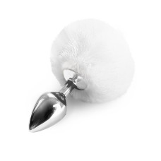Металева анальна пробка М Art of Sex - Metal Butt plug Rabbit Tail White, діаметр 3,4 см