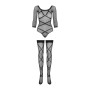 Бодістокінг Obsessive Bodystocking G320 S/M/L, панчохи, боді, декор у вигляді ліній