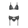 Комплект з відкритим доступом Passion DELIENA SET XXL/XXXL black, ліф, стрінги, пояс для панчіх