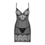 Сорочка Obsessive Alluria chemise & thong, L/XL, чорна, мереживо+мікросітка, стрінги в комплекті