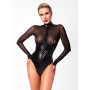Боді Noir Handmade F321 Edge, XL, низ під латекс, верх сітка, блискавка на все тіло, декор кільця