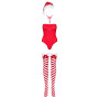 Тедді Obsessive Kissmas teddy, L/XL, червоне, без бретелей, чокер, панчохи та шапка з помпоном у наборі