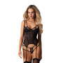 Корсет Obsessive Arrowel Black corset S/M, з підв’язками для панчіх