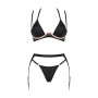 Комплект білизни Obsessive Selinne 3-pcs set XS/S Black, бюстгальтер, стрінги пояс для панчіх