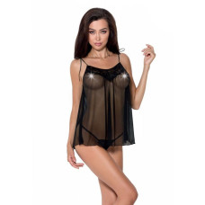 Сорочка прозора бебі-дол Passion MELANIA CHEMISE XXL/XXXL, black, трусики, на тонких бретелях