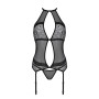 Корсет з пажами Passion SATARA CORSET XXL/XXXL black, стрінги, мереживо, застібки спереду та ззаду