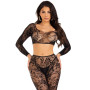 Комплект Leg Avenue Crop top & footless tights, One Size, чорний, кроп-топ та колготки без стопи