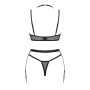 Комплект білизни Obsessive Selinne 3-pcs set XL/2XL Black, бюстгальтер, стрінги пояс для панчіх