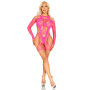Бодістокінг Leg Avenue Fishnet Garter Harness and Teddy One Size Neon Pink