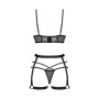 Комплект Obsessive Blomentis 3-pcs set, XS/S, м’який ліф, стрінги зі стрепами, пояс із гартерами