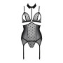 Корсет з відкритими грудьми Passion DOMINICA CORSET S/M black, пажі для панчіх, стрінги