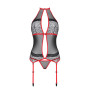 Корсет з пажами Passion SATARA CORSET S/M red, стрінги, мереживо, застібки спереду та ззаду
