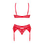 Комплект Obsessive Ingridia 3-pcs set XL/2XL, червоний, бюстгальтер, стрінги, пояс