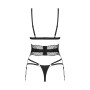 Комплект Obsessive Lobellis 3-pcs set, XL/2XL, чорний, ліф з м’якою чашкою, стрінги, пояс для панчіх