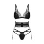 Комплект Obsessive Lobellis 3-pcs set, XL/2XL, чорний, ліф з м’якою чашкою, стрінги, пояс для панчіх