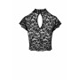 Топ Noir Handmade F303 Essence, M, black, мереживний, короткий рукав, комір-стійка
