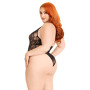 Тедді Leg Avenue Floral lace deep-V teddy, 1X/2X, чорне, мереживне, відкрита спина, високі трусики