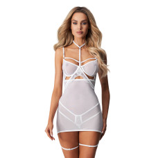Бебі-дол Obsessive Arrowel White chemise 2XL/3XL, з декоративним чокером та гартерами