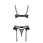 Комплект Passion KERRIA SET WITH OPEN BRA black, S/M, бюстгальтер з відкритою чашкою, стрінги, пояс для панчіх