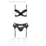 Комплект Passion KERRIA SET WITH OPEN BRA black, S/M, бюстгальтер з відкритою чашкою, стрінги, пояс для панчіх